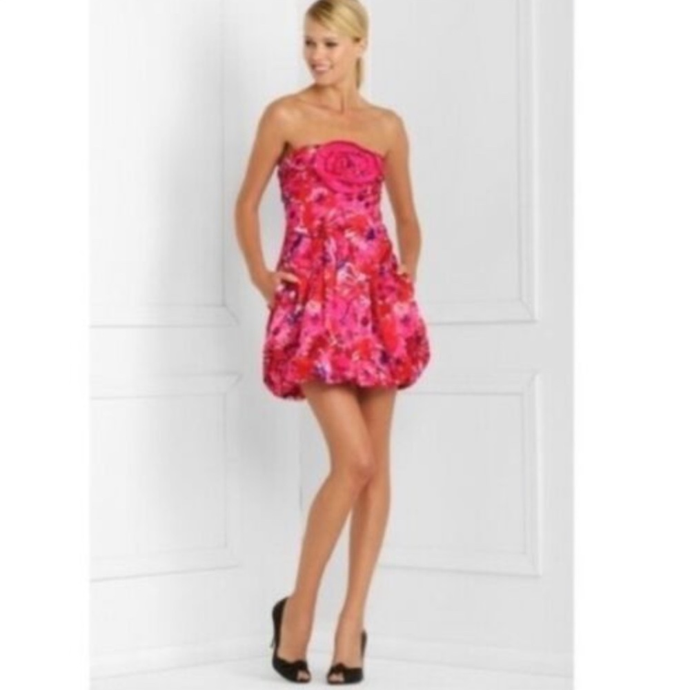 BCBGMAXAZRIA Dress Women‎ Size 0 Begonia Print Floral Strapless Bubble Hem NWT
